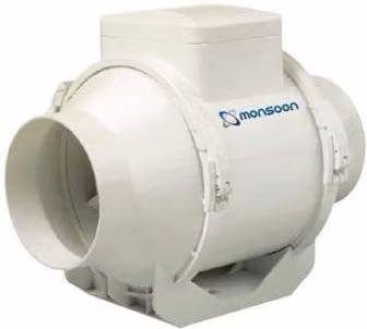 Monsoon Mixed Flow In-Line Duct Fan, White, 100mm