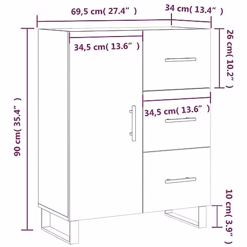 vidaXL Modern Grey Sonoma Sideboard in Engineered Wood W/D/H: 69.5 x 34 x 90 cm – 3