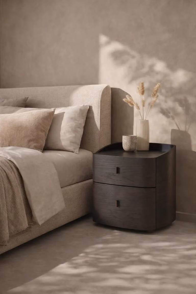 Tommy Franks Modern Oak Bedside Table in Brown and Black