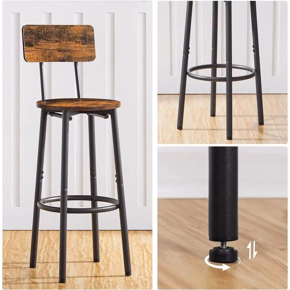 FORGEVIO Set of 2 Brown Industrial Breakfast Bar Stools with Metal Frame – 5