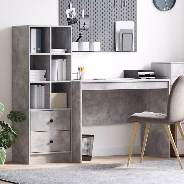 Berkfield Modern Writing Desk with Storage in Concrete Grey and Pink Engineered Wood – 1