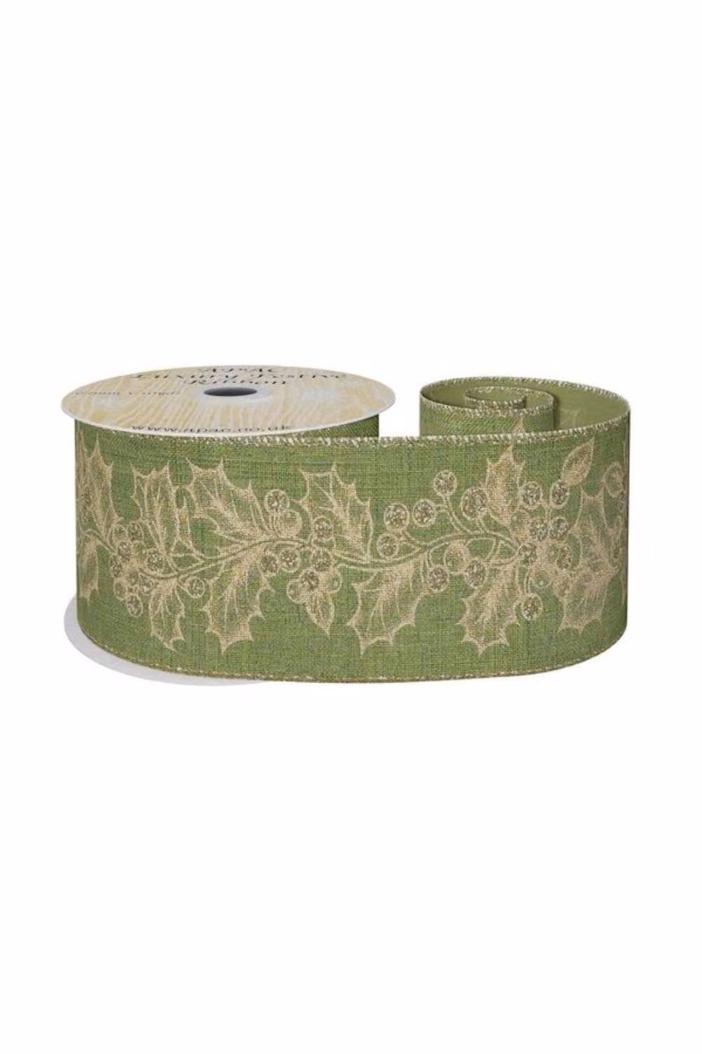 KDMD Green and Gold Holly Ribbon, Width: 6.3 cm, Length: 9.14 m – 2