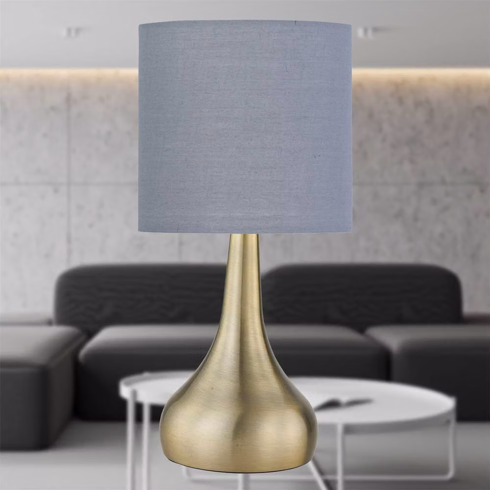 First Choice Lighting Romana Antique Brass Touch Table Lamp with Grey Fabric Shade – 2
