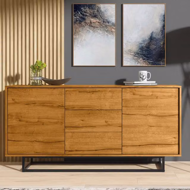 Creative Furniture Vista Sideboard in Oak and Black Industrial Style, Width: 140 cm