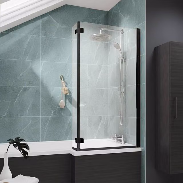 Nes Home Reversible L-Shape Bath Screen in Clear 6mm Tempered Glass, Matte Black – 3