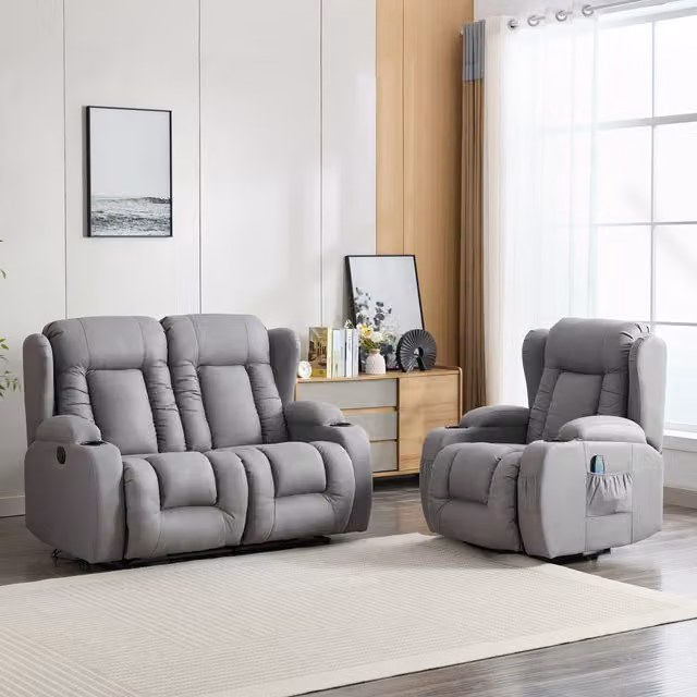 More4Homes Caesar Grey Fabric Electric Recliner Sofa Set with 1 Seater Armchair and 2 Seater Sofa