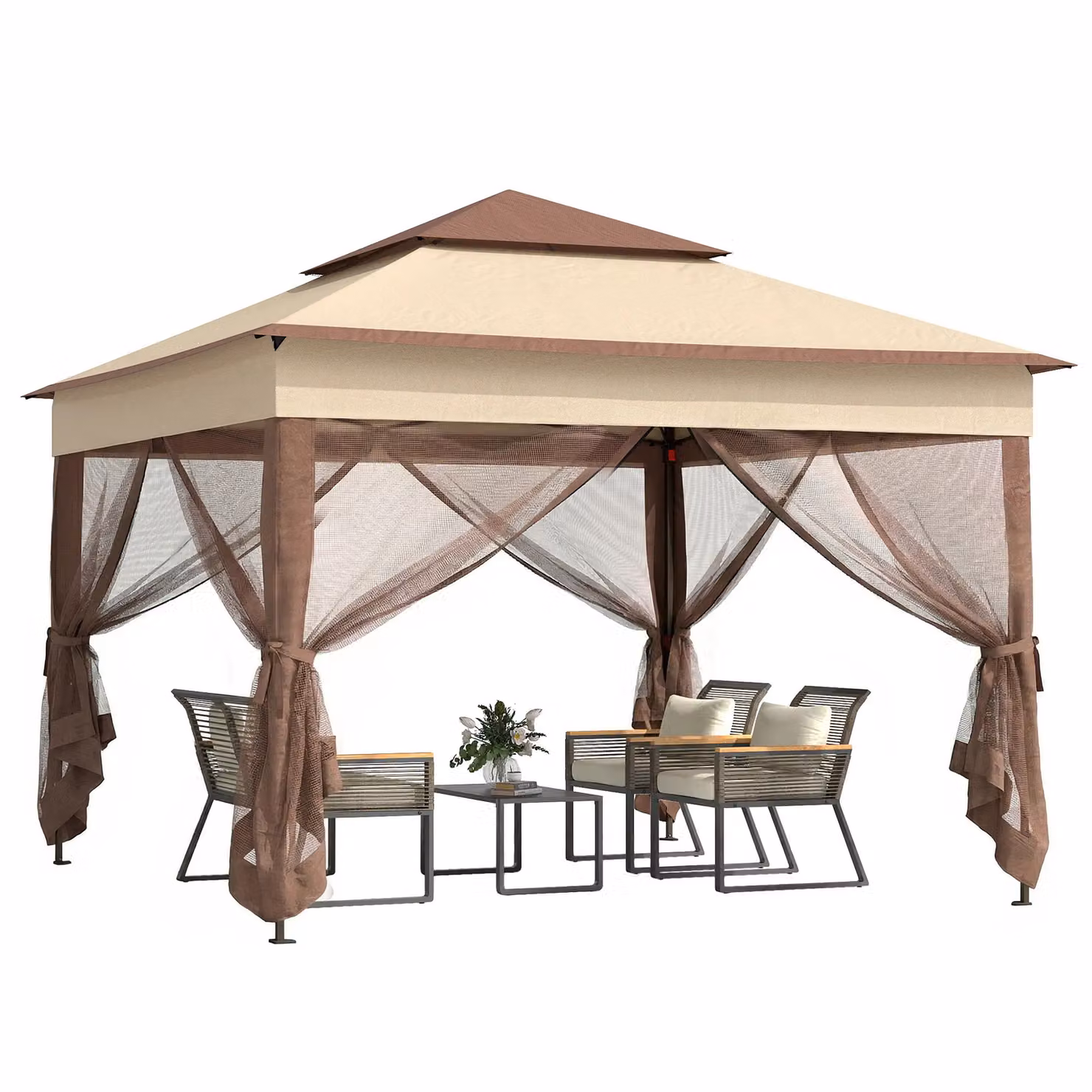 OUTSUNNY Heavy Duty Pop Up Gazebo Folding Garden Tent in Beige, W/D/H: 325 x 325 x 270 cm – 2
