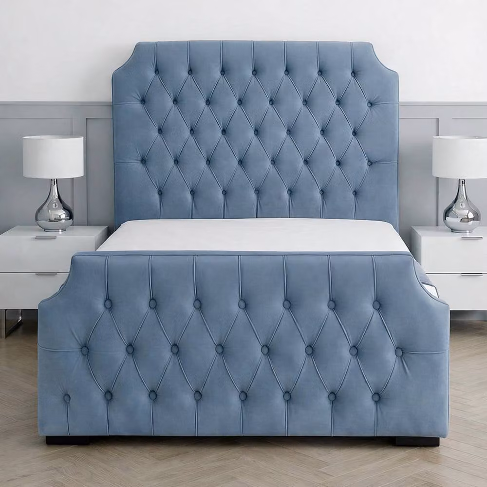 Living Comfort Bedz Westminster King Size Upholstered Velvet Gas Lift Storage Bed in Light Blue