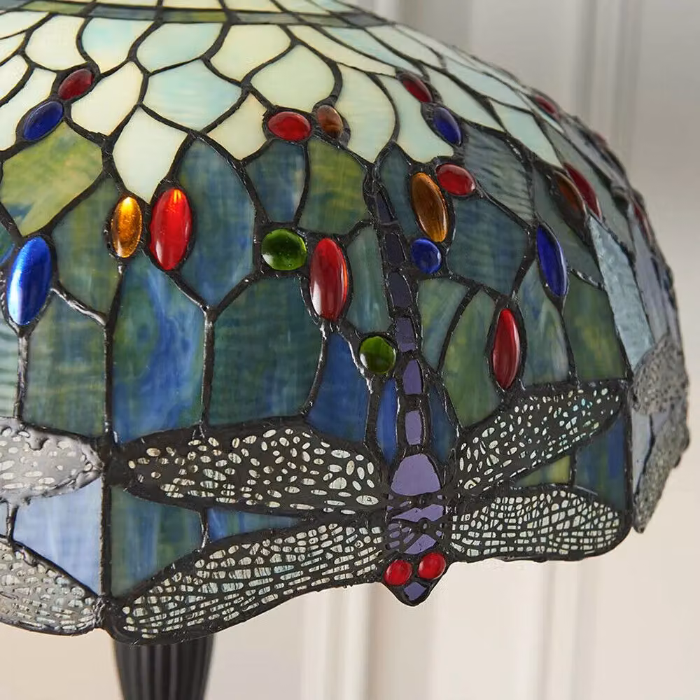 Loops Tiffany Glass Dragonfly Floor Lamp in Dark Bronze Finish with Multicolour Glass – 2