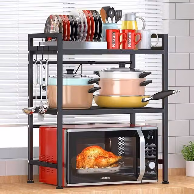 Kelvenix 2 Tier Adjustable Extendable Microwave Oven Stand in Black – 1