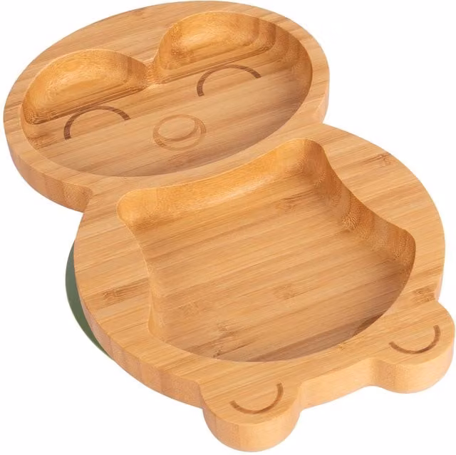 Tiny Dining Children's Bamboo Divided Suction Penguin Plate in Green