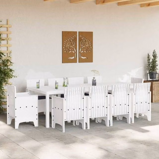 Berkfield Home 11 Piece White Poly Rattan Garden Dining Set with Cushions – 1