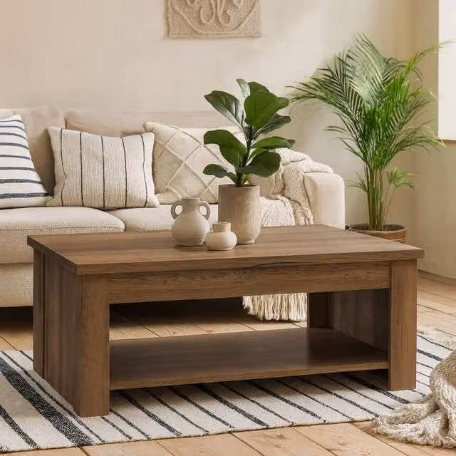 Wyld Haus Fernlight Rising Coffee Table in Dark Oak and Brown, W/D/H: 65.0 x 45.7 x 65.0 cm