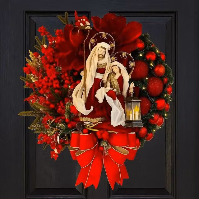 FLAVORA Red Christmas Wreath Hanging Artificial Floral Garland, W/D/H: 30 x 100 x 15 cm