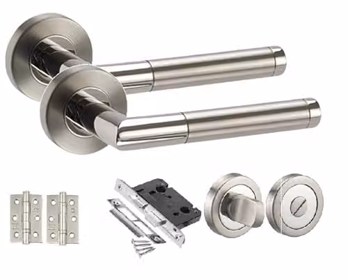 Golden Grace Mitred Bathroom Door Handle Set in Duo Chrome Gold and Silver Finish