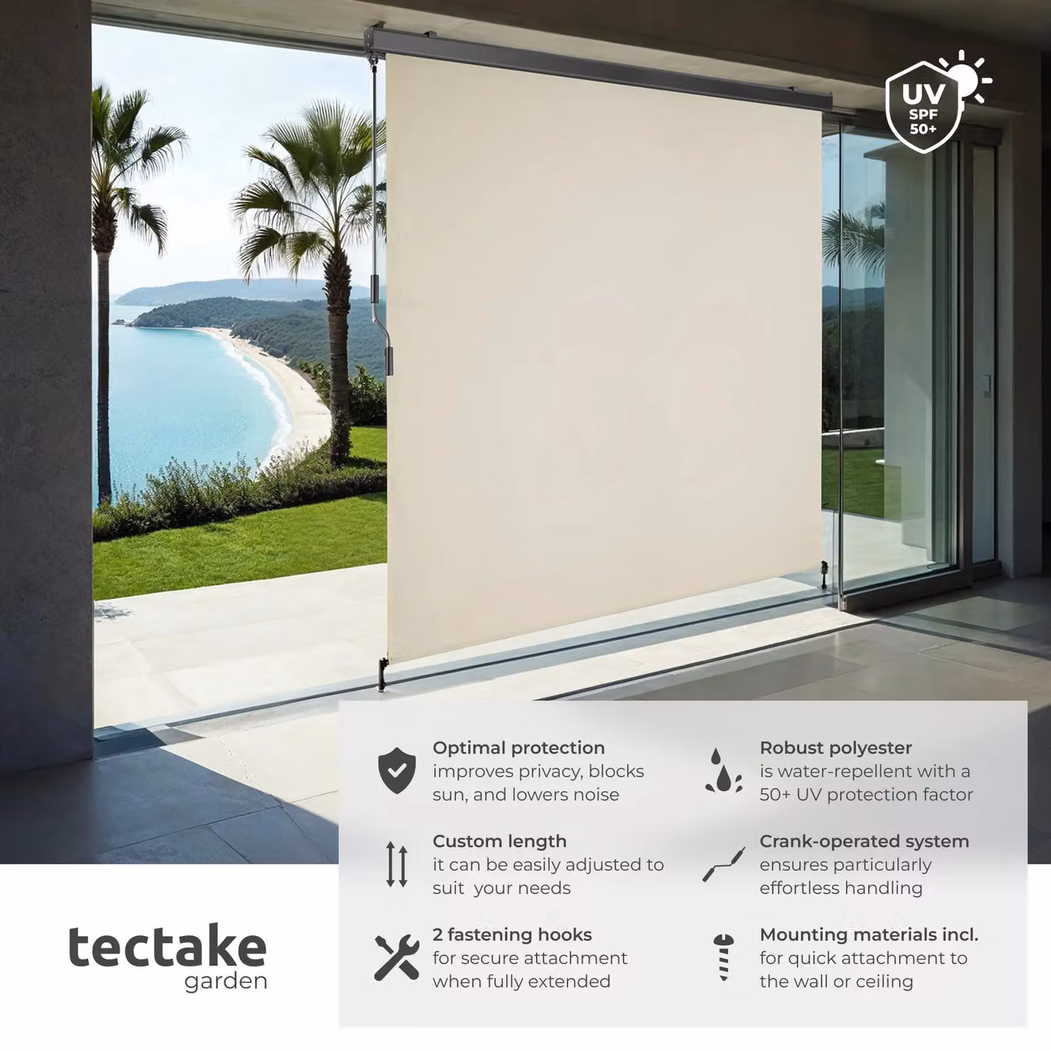 tectake Eloise Vertical Awning in Beige, W/H: 180 x 250 cm – 2