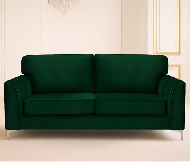 Somnior Beds Ltd Modern Green Velvet 3-Seater Upholstered Sofa with Solid Wood Frame