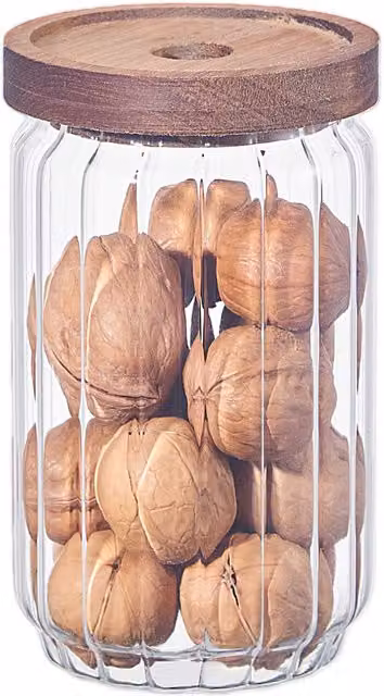 Eden & Willow Airtight Ribbed Glass Storage Jar with Acacia Wood Lid, Transparent, 0.85l
