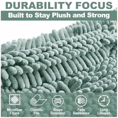 GAVENO CAVAILIA Chenille Microfibre Non-Slip Bath Mat in Green, W/D: 50 x 80 cm – 6