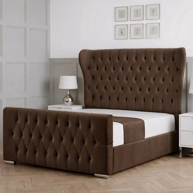 Living Comfort Bedz Velvetine Upholstered Gas Lift Storage Bed in Brown, W/D/H: 90 x 190 cm