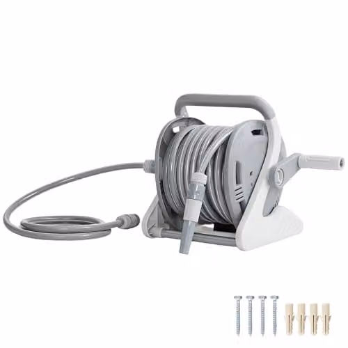 Outsunny Wall-Mounted Portable Garden Hose Reel, Grey