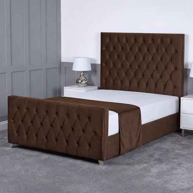 Living Comfort Bedz Vertex King Size Upholstered Gas Lift Storage Bed in Brown