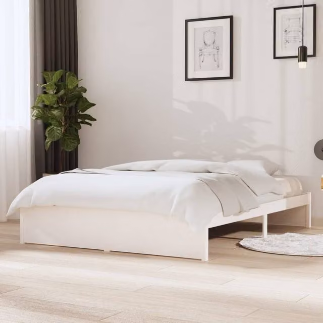 Berkfield Home White Solid Pine Wood Bed Frame W/D/H: 140 x 190 cm