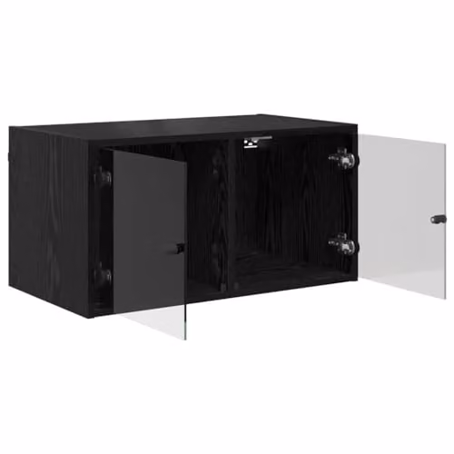 vidaXL Modern Wall Mounted Cabinet with Glass Doors in Black Oak, W/D/H: 68 x 35 x 35 cm – 5