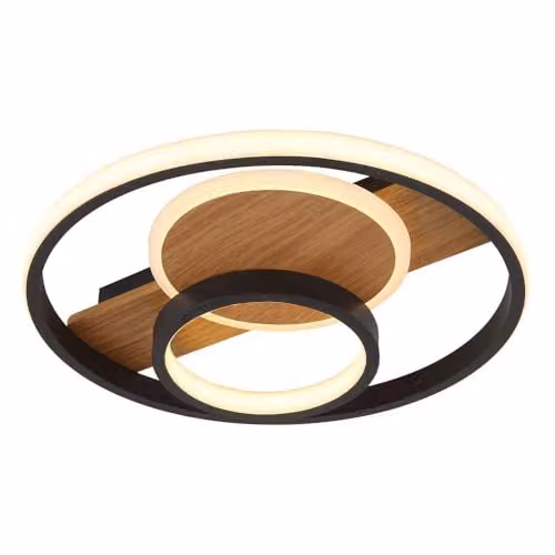Netlighting Pikara Semi Flush Ceiling Light in Brown and Black with Wood Effect, Diameter: 34.5 cm – 1
