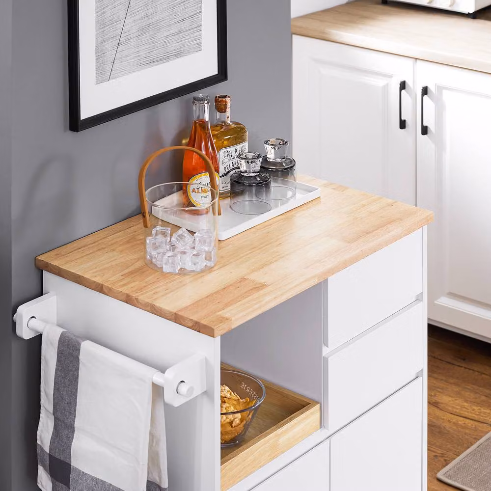 SoBuy Kitchen Trolley with Wood Top and 2 Drawers in White – 6