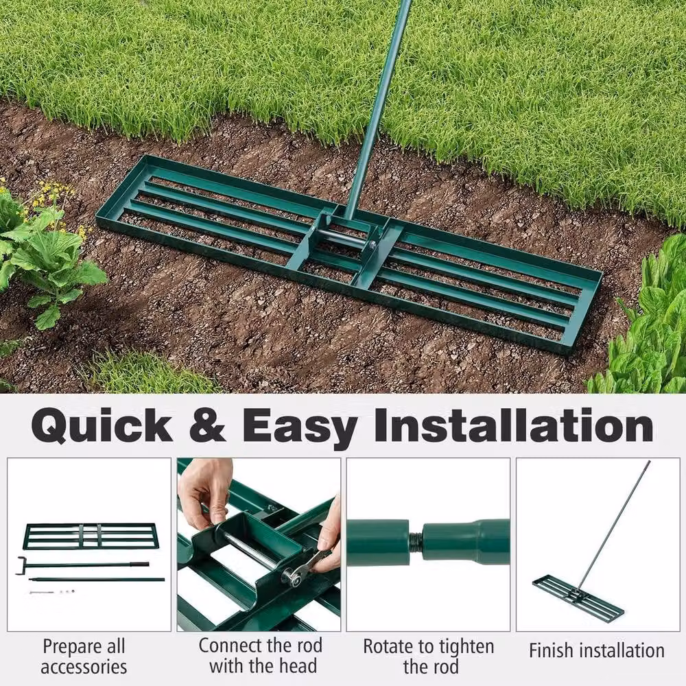 Kelvenix Heavy Duty Lawn Leveling Rake in Green, W: 117 cm, D: 25 cm – 4