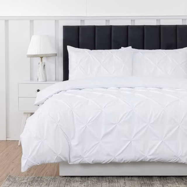 MHG Living White Pintuck Microfibre Duvet Cover Set, OEKO-TEX Certified, 180 x 200 cm