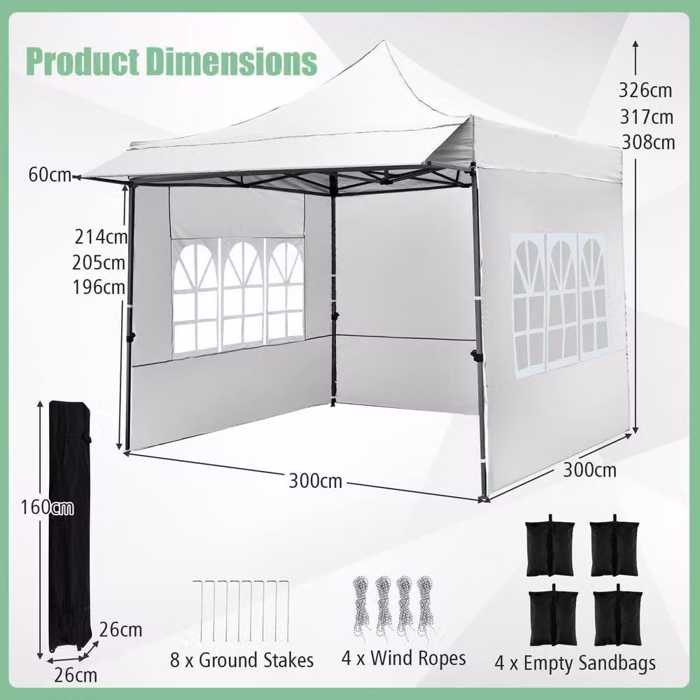 Costway White Pop Up Canopy Tent with Wheeled Bag and 4 Sandbags – 2