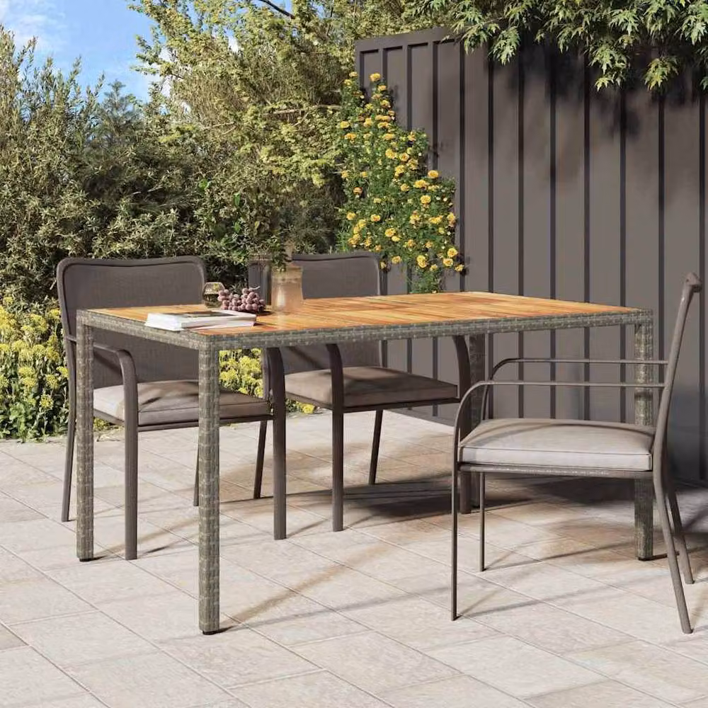 Berkfield Home Durable Grey Poly Rattan Garden Dining Table W: 150 cm, D: 90 cm, H: 75 cm – 2