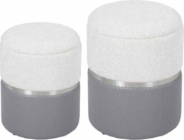 KORVIXA Set of 2 Round Storage Ottomans in Grey and Multicolour, W/D: 100 x 100 cm