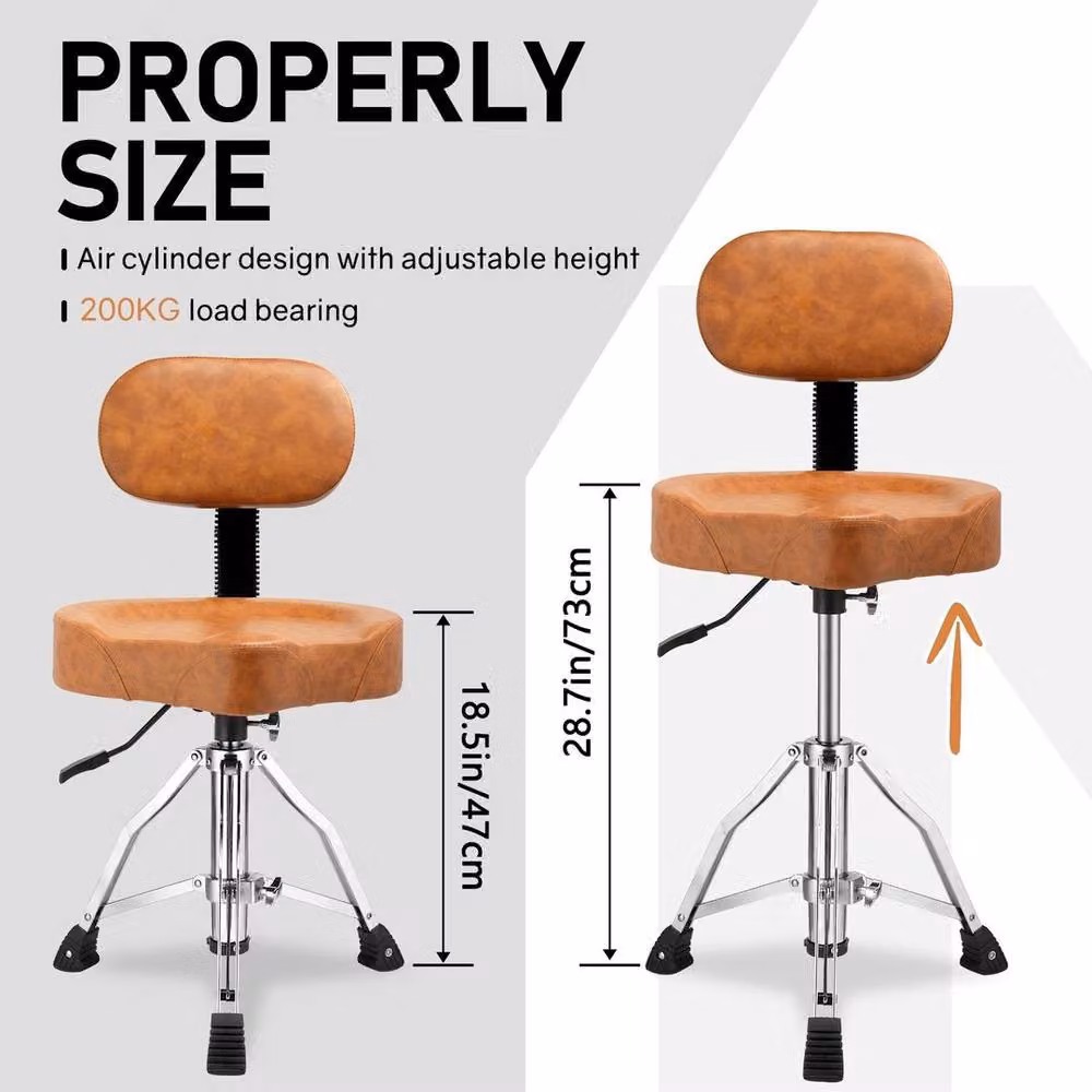 EONLION Drum Throne Stool with Backrest, Brown – 2