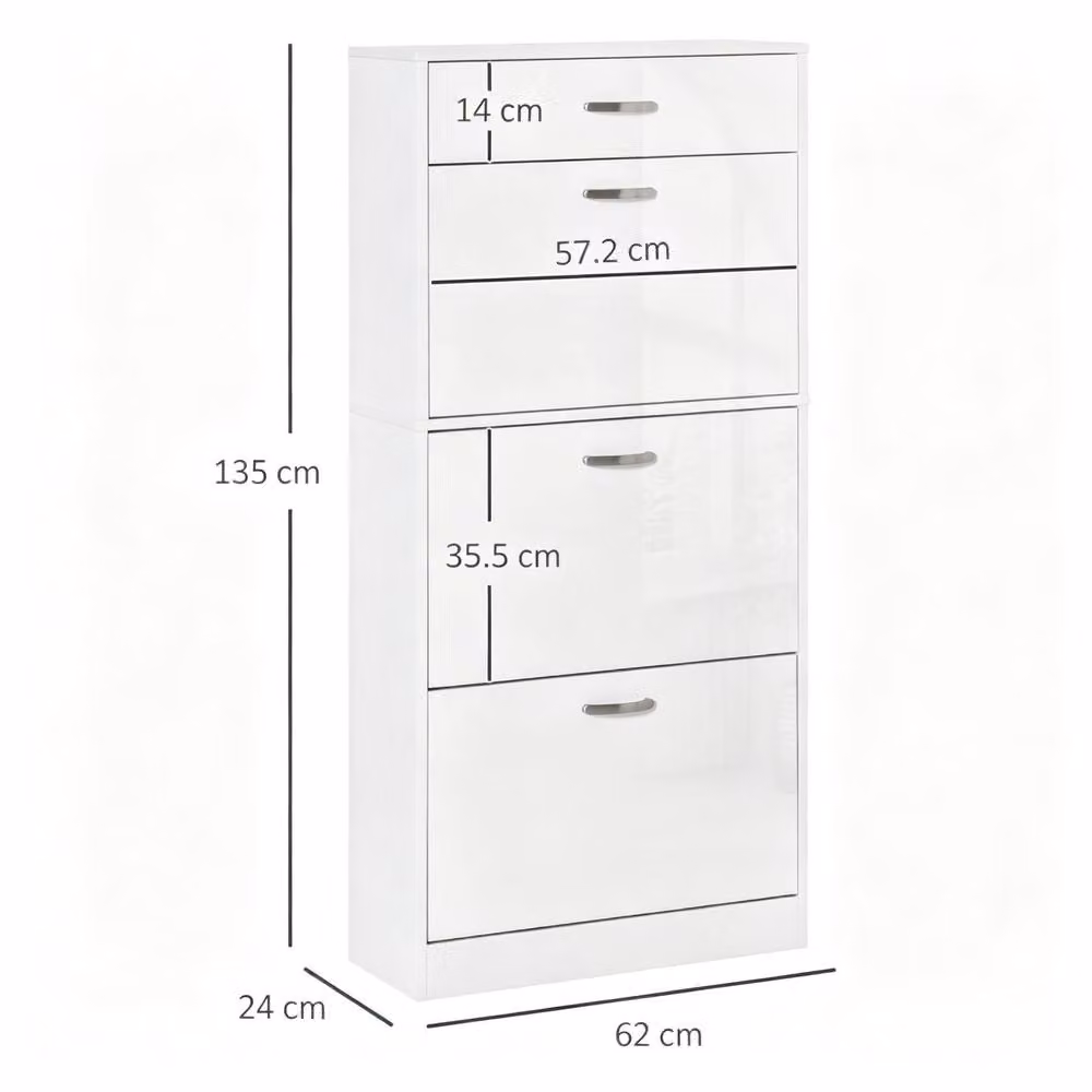 STILVORA Modern Glossy White Shoe Cabinet with 3 Tilting Compartments and Top Drawer – 2
