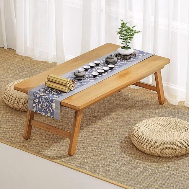SPETLEK Bamboo Foldable Tatami Coffee Table in Natural Wood, Height: 57 cm