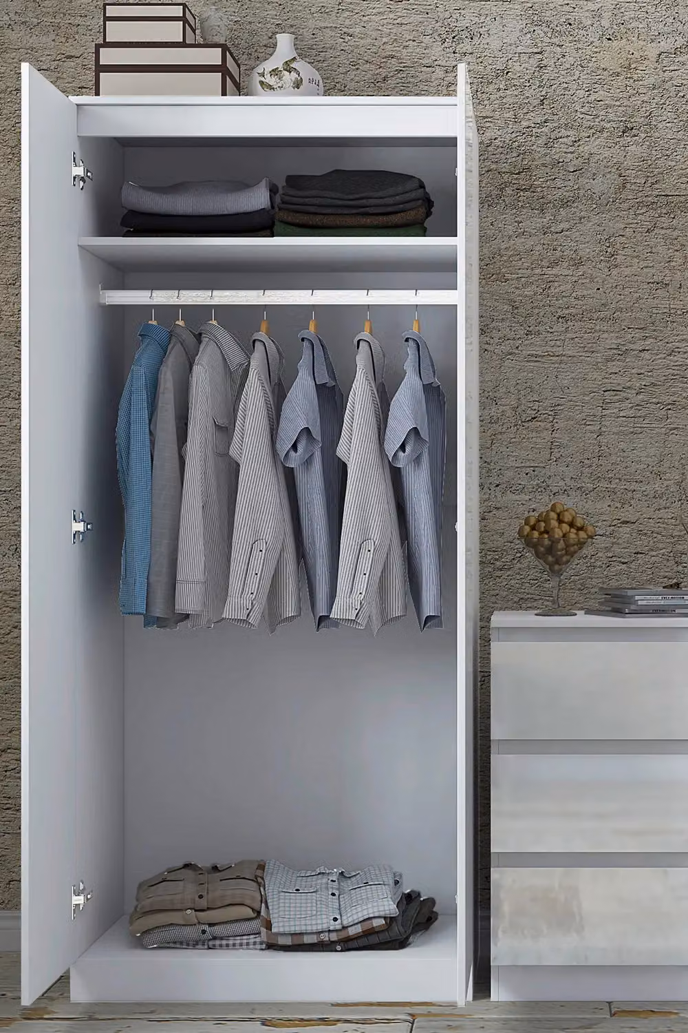 FWStyle Stora White Gloss 2 Door Double Wardrobe with Soft Close and Push to Open, H 180 x W 80 x D 50 cm – 2