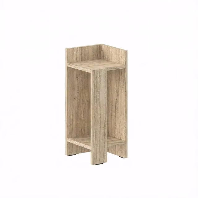 Decortie Elos Two Tier Open Bedside Module in Beige Travertine Stone