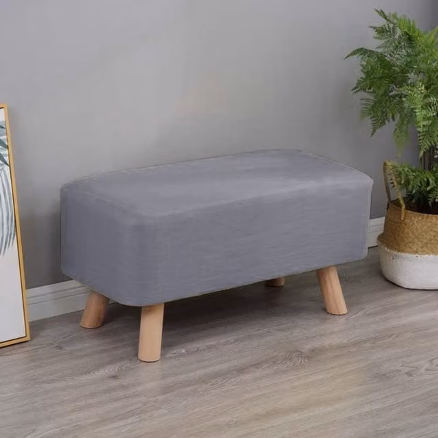 Livingandhome Modern Rectangular Fabric Footstool in Grey