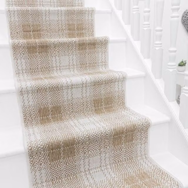 runrug Reversible and Durable Plaid Stair Runner Carpet in Brown, W: 60 cm x L: 510 cm – 1