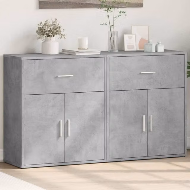 Berkfield Home Set of 2 Modern Concrete Grey Sideboards in Engineered Wood, W/D/H: 60 x 31 x 70 cm