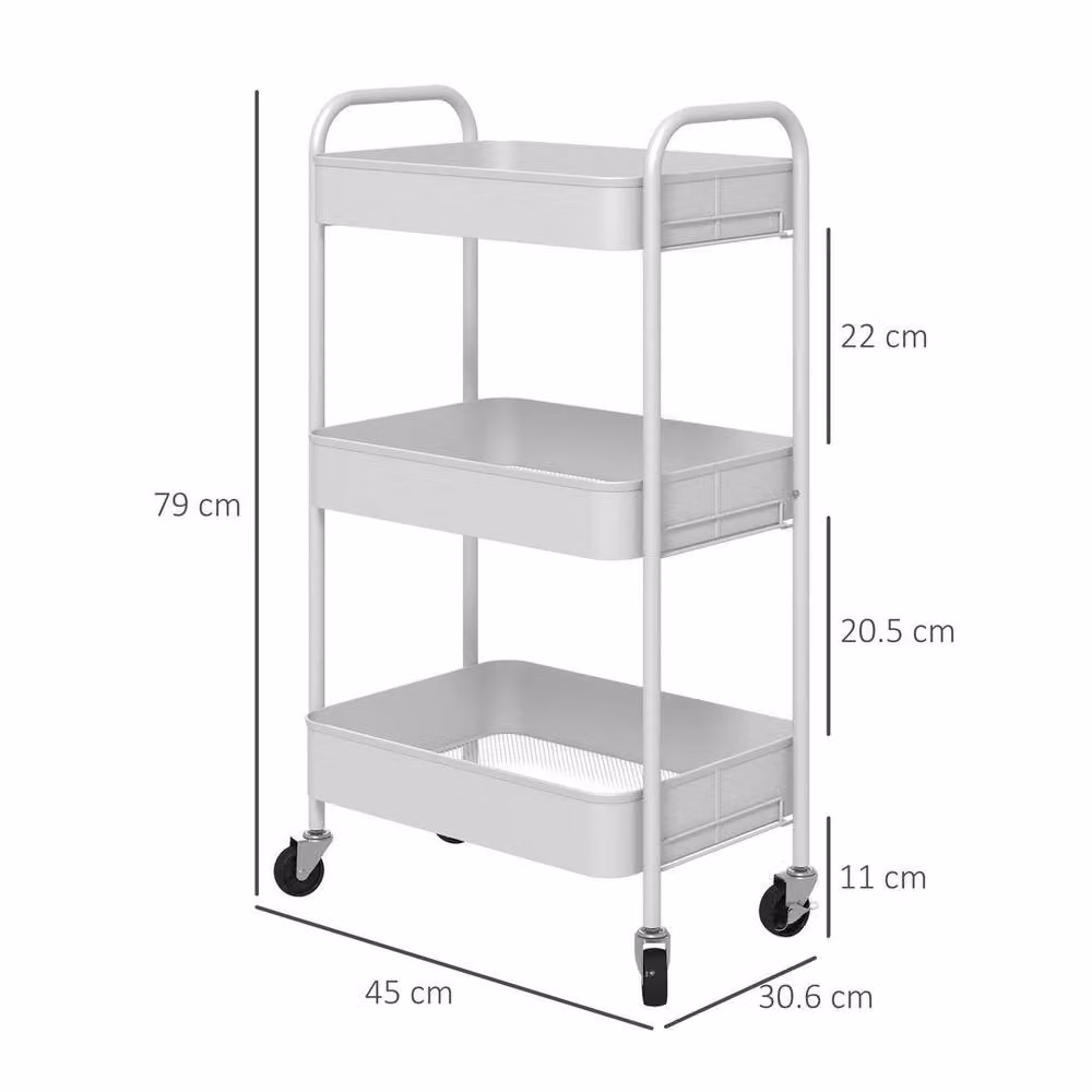 Kelvenix 3 Tier Rolling Utility Storage Trolley in White – 2