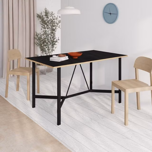 HOCUS PICUS Decortie Modern Rectangular Dining Table in Black with X-Frame Metal Legs, W/D/H: 140 x 80 x 75.5 cm