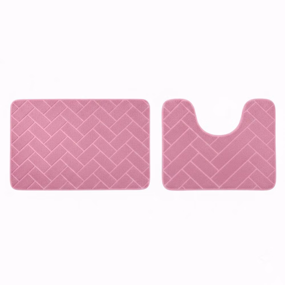 Snug City City Block Design Memory Foam Bath Mat Set in Pink, W: 80 cm, D: 50 cm – 2