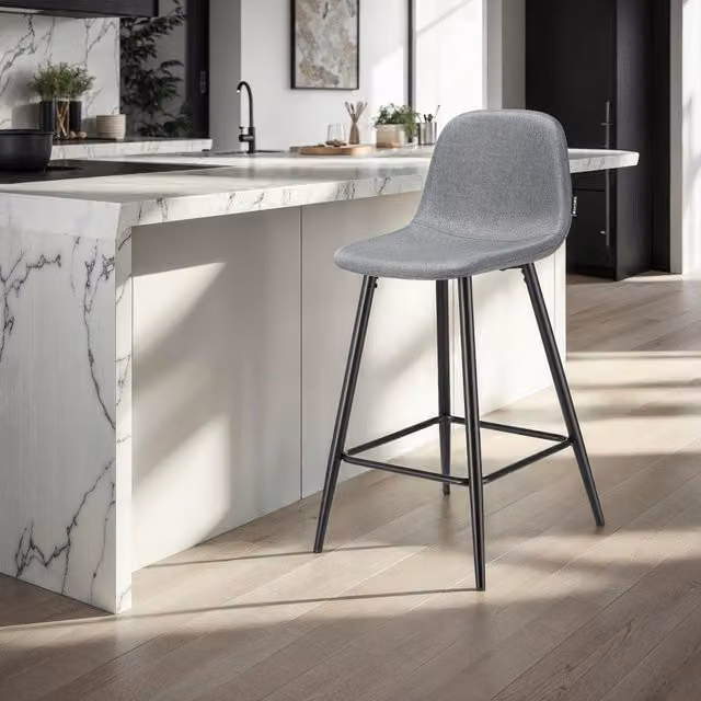 tectake Modern Upholstered Woven Willow Bar Stool with Backrest in Grey and Black
