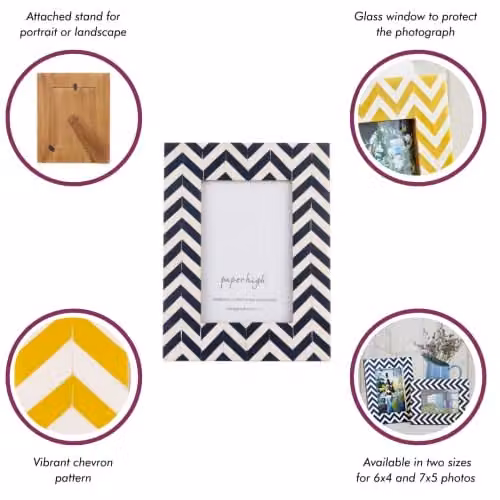 Paper High Mango Wood Chevron Patterned Photo Frame in Navy Blue and White, Fits a 6x4 Inch Photo – 4