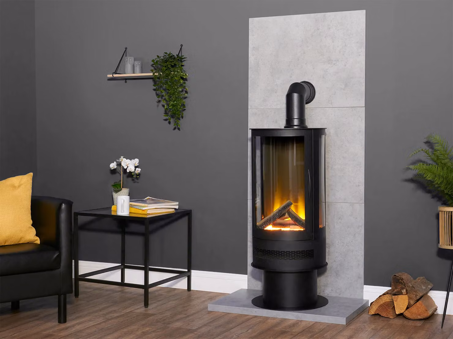 Acantha Fires & Fireplaces Orbit Cylinder Electric Stove with Remote, Black – 2