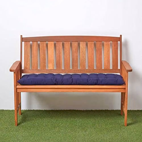 Homescapes Blue Cotton Garden Bench Cushion, W: 108 cm, D: 42 cm